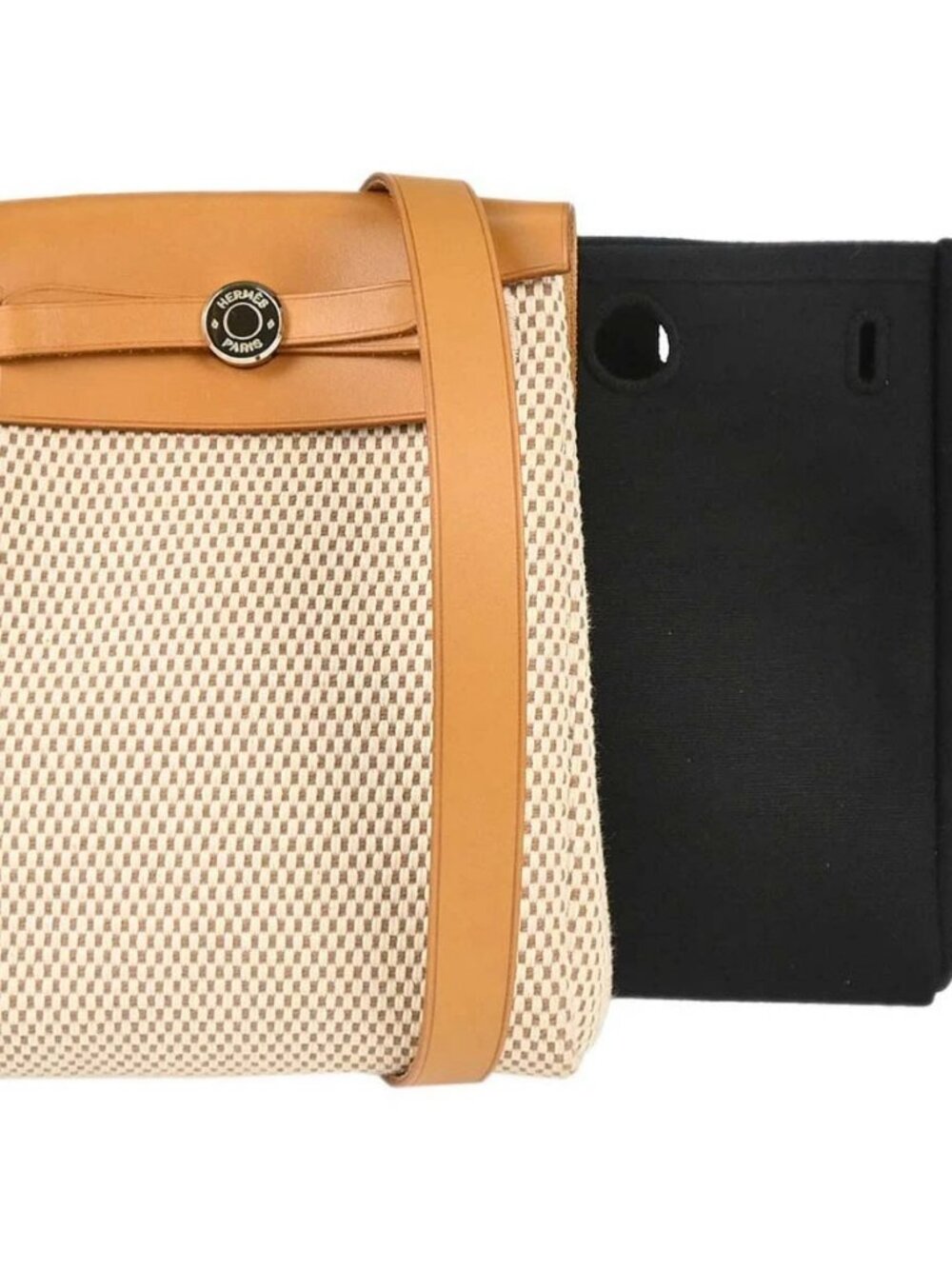 Hermes Black Natural Toile Officier GM Herbag TPM 2 in 1 Shoulder Bag C□H 179020